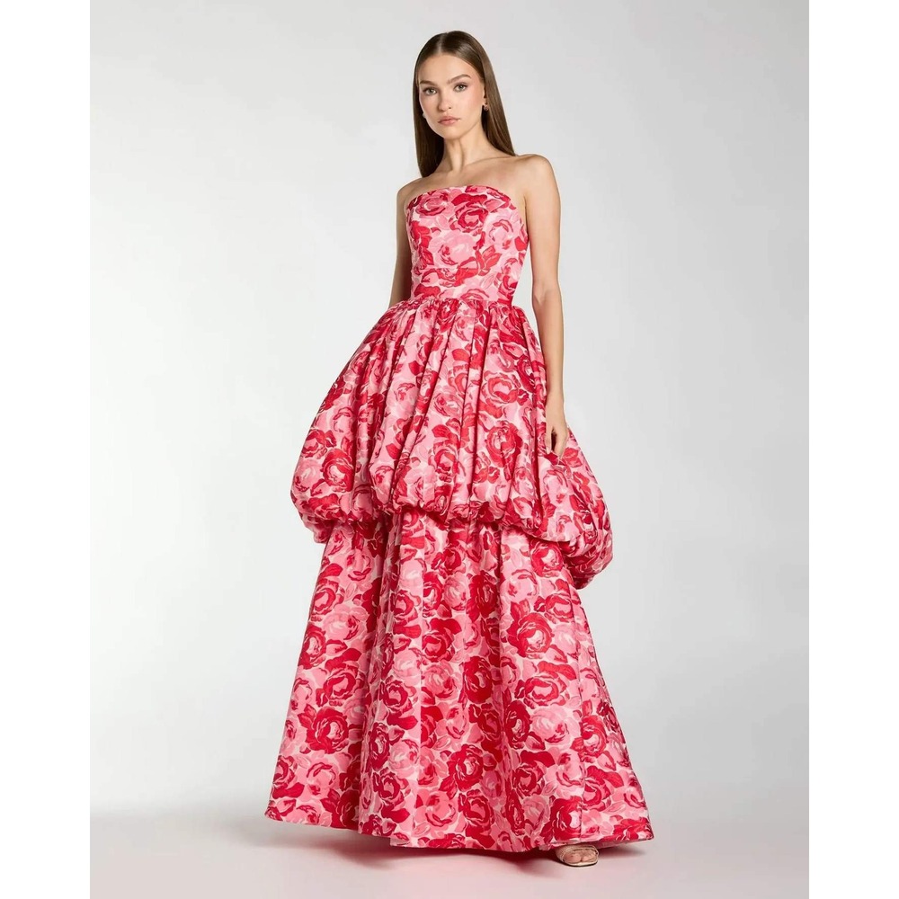 NEW Mac Duggal Pink Brocade Strapless Bubble Hem Ballgown $798 - Size 4 - Picture 5 of 13